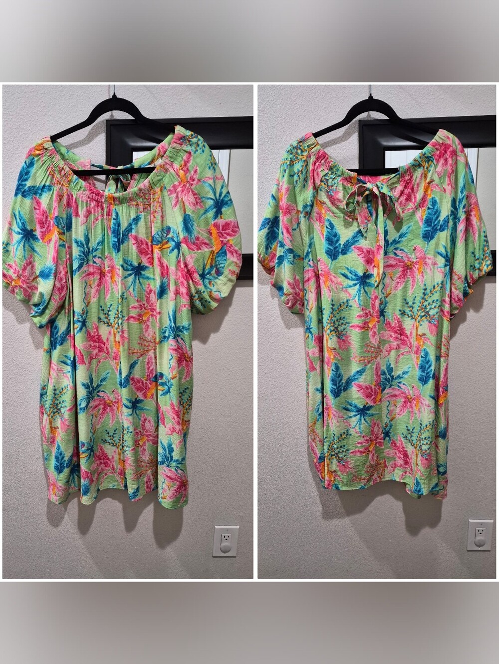 Easel Los Angeles Tropical Floral Puff Sleeve Tunic Dress Size 1X NWT